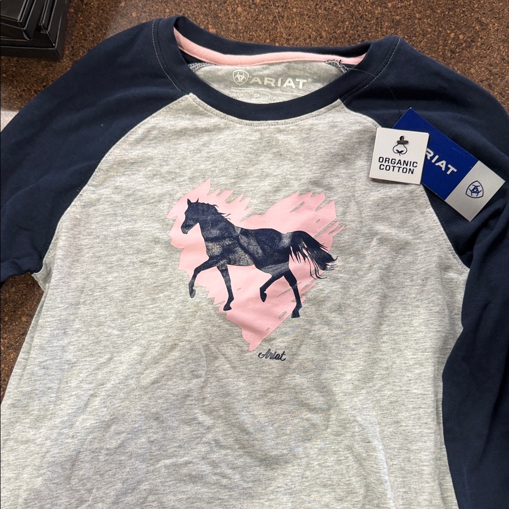Ariat Kids' Gray and Pink Horse Graphic Long Sleeve Tee
